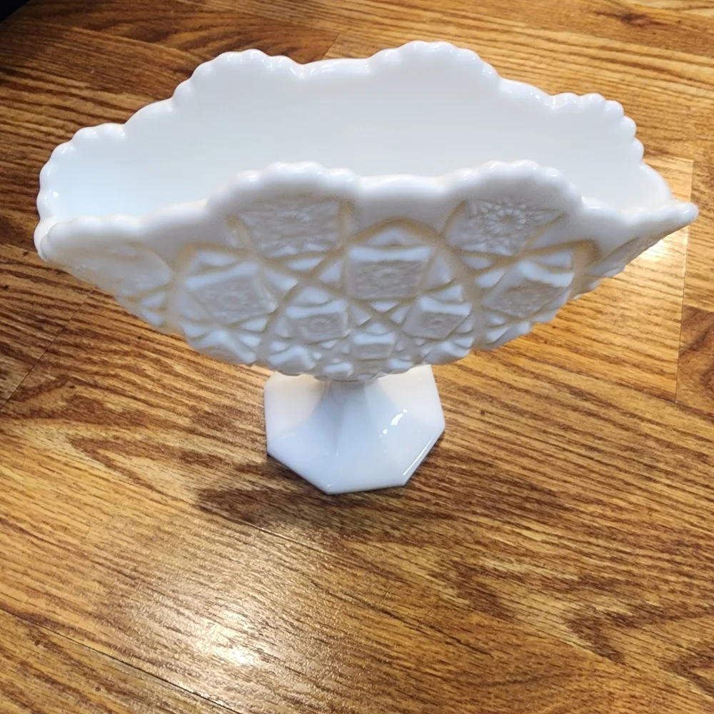 Vintage Milk Glass Vase Planter Old Quilt PatternWestmoreland Vintage